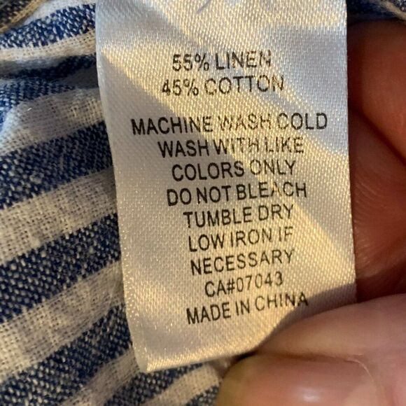 Pant, wide leg, med rise, cotton/linen, EUC, Sz L, navy wht stripe - Picture 9 of 16